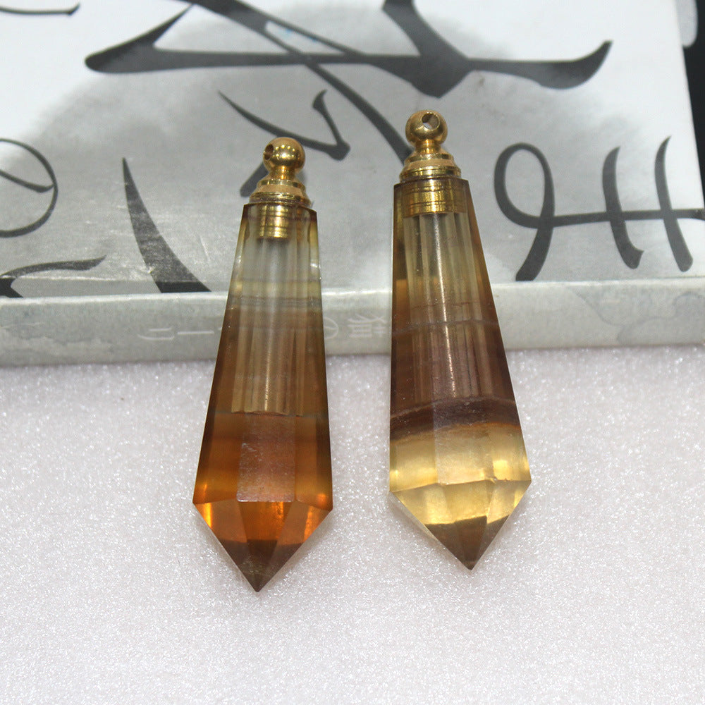 Natural Crystal Perfume Bottle Colorful Fluorite Polyhedron Pendant