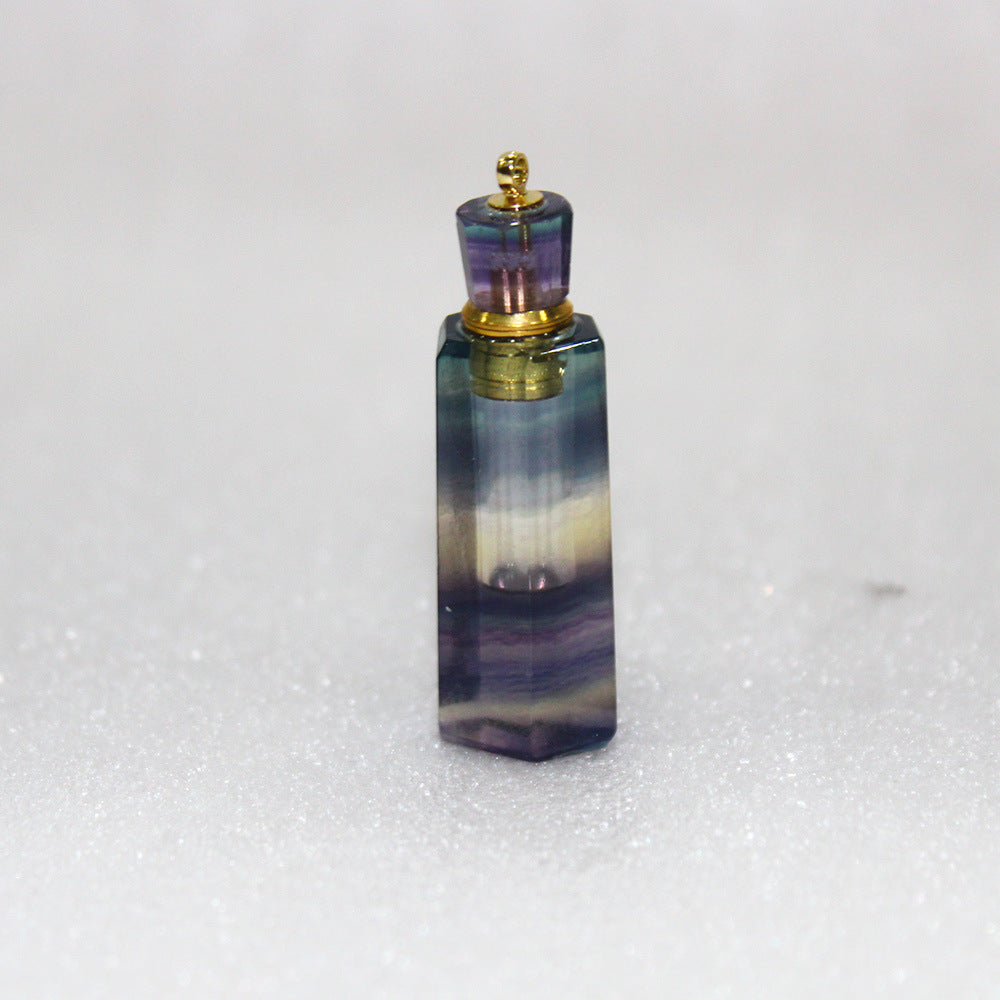 Natural Crystal Perfume Bottle Colorful Fluorite Polyhedron Pendant